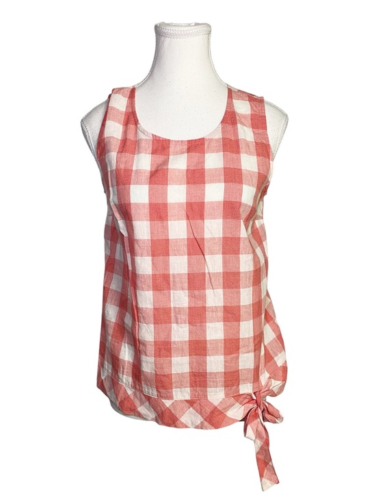 J. Crew Tops - J.Crew Red Gingham Sleeveless Shell Top Side Tie Linen Blend Size 2